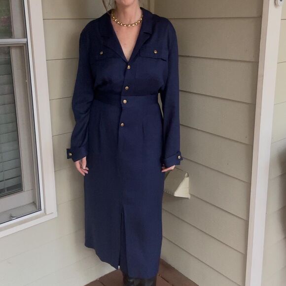 Vintage 1990s Navy Blue Military Inspired Utility Dress - Picture 8 of 16